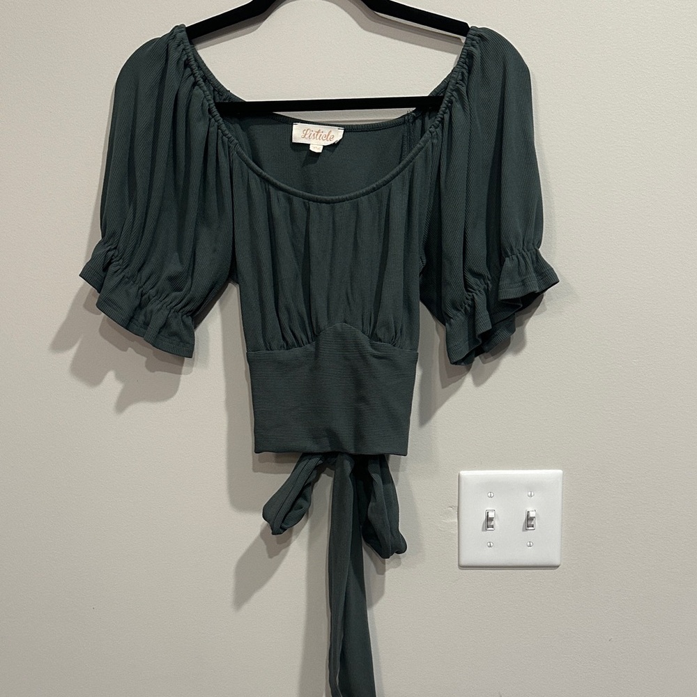 Listicle Dark Green Puff Sleeve Blouse